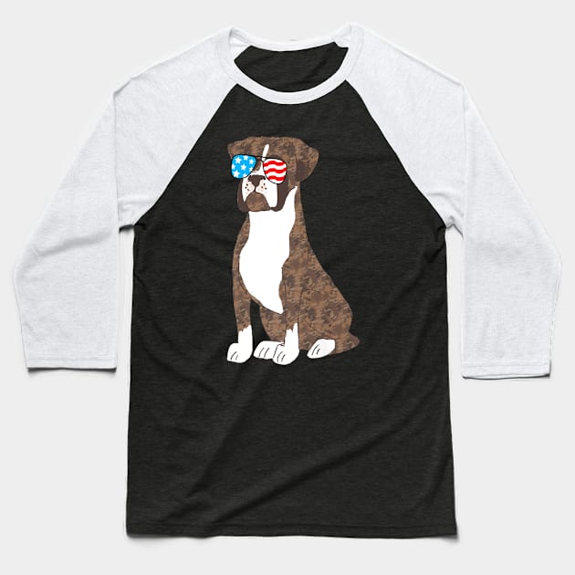 Brindle Boxer Dog Patriot Cool Usa Flag Sunglasses Baseball T-Shirt by Macy XenomorphQueen